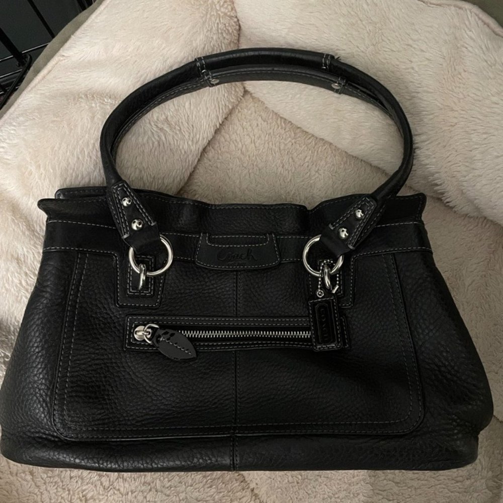 Coach Purse in Black with White Stitching